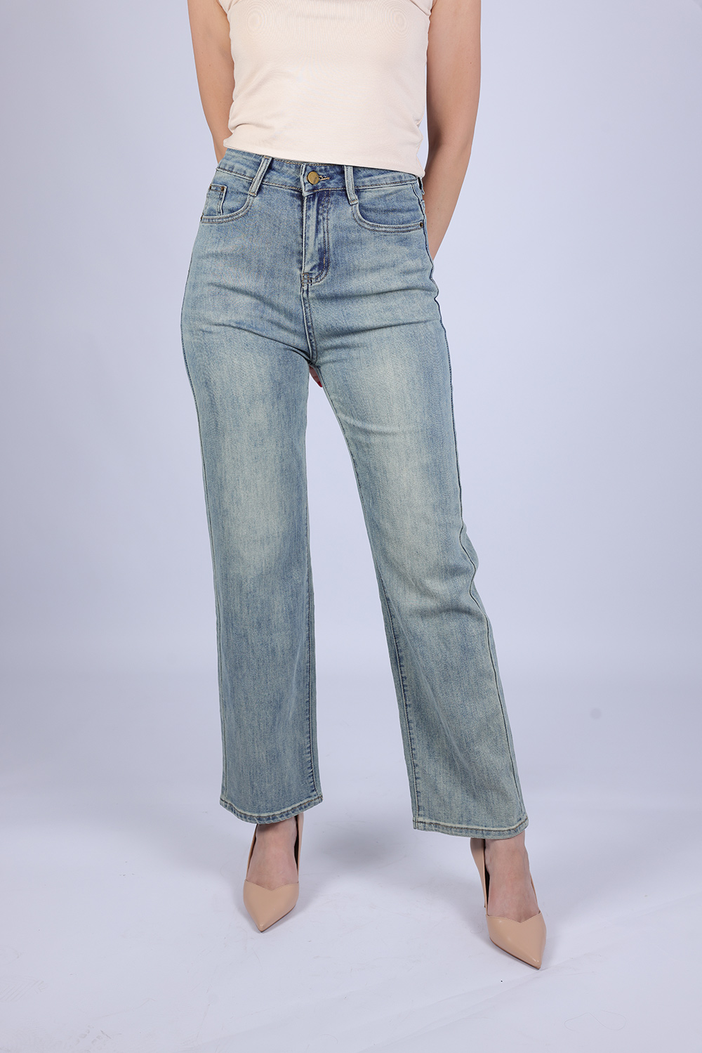 High-Waisted Straight-Leg Jeans