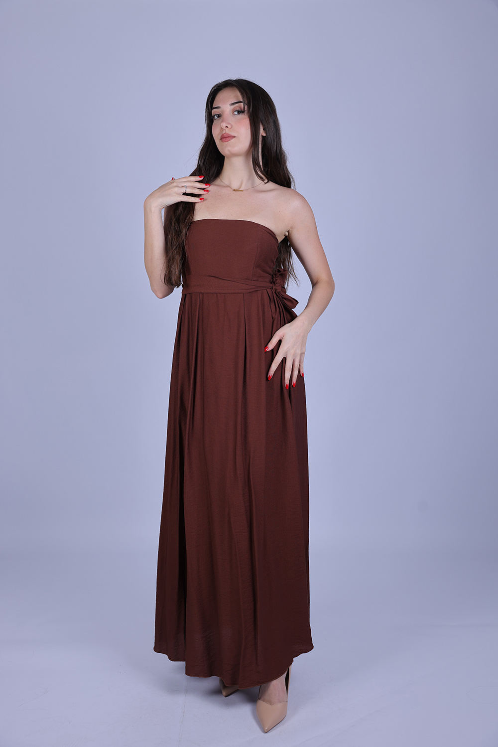Strapless Tie-Waist Maxi Dress