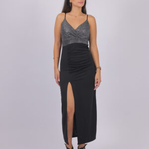 Glitter Bodice Split Evening Dress