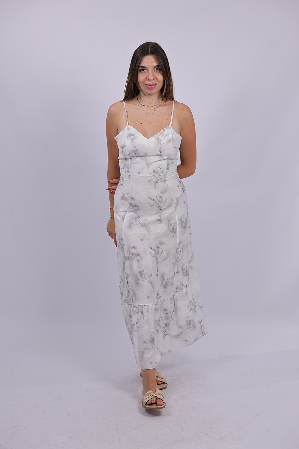 Floral Midi Dress with Ruffle Hem